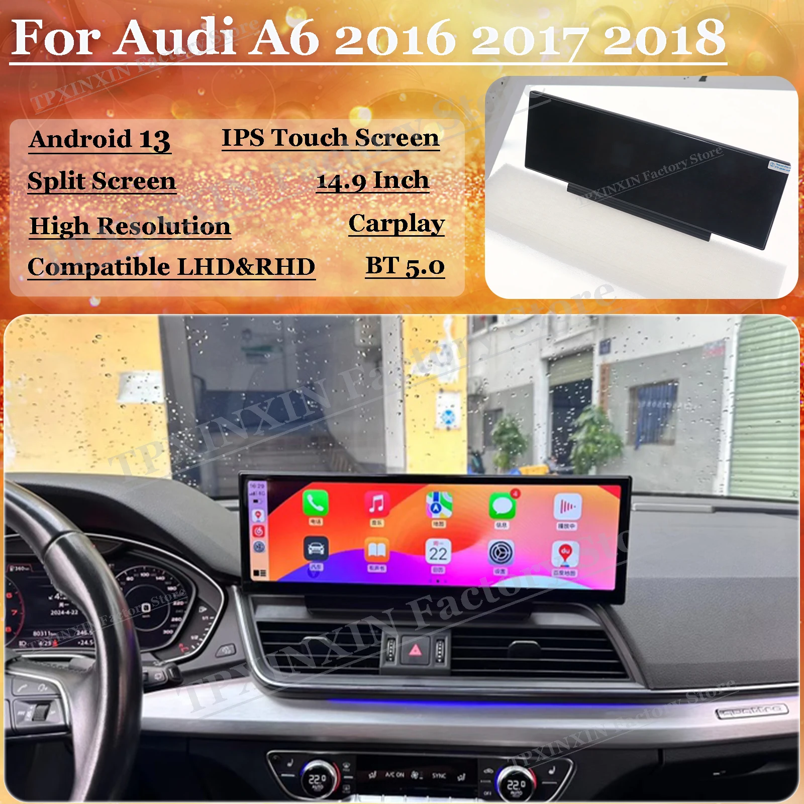 

14.9 Inch Car Radio With Android AUTO Automotive Multimedia For Audi A6 2016 2017 2018 GPS Navigation Receiver IPS Head Unit