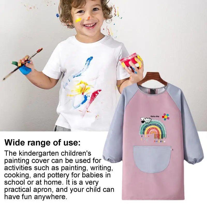 Paint Apron For Kids Long Sleeve Polyester Kids Painting Smocks Waterproof Comfortable Adjustable Art Aprons With Big Pocket For