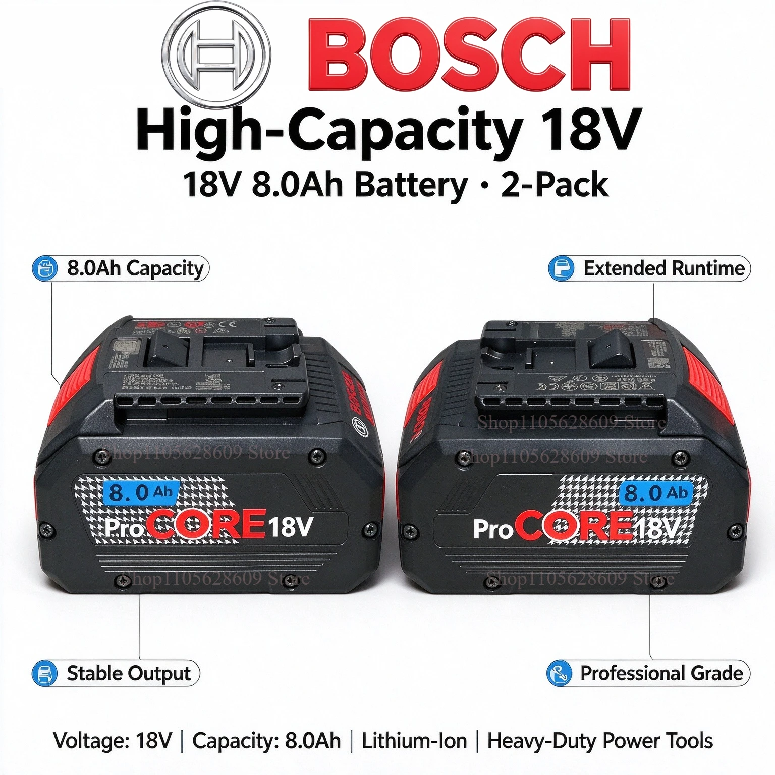 100% Bosch 18V 8.0Ah ProCORE Lithium Battery BAT609 BAT618 GBA18V80 21700 Cell High Power Work for Bosch 18V Cordless Power Tool