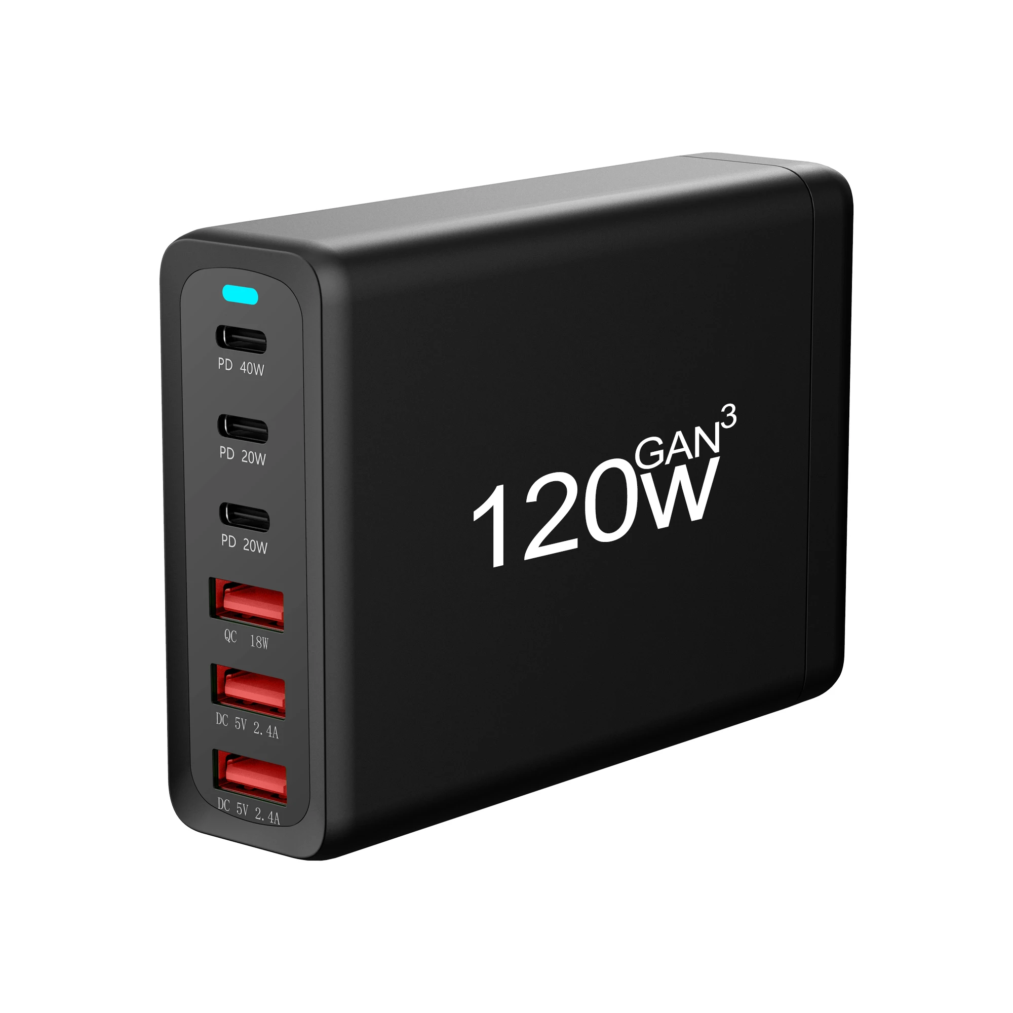 120W USB C Fast Charger GaN 6 in 1 Charging Station With 3 PD Port(40W+40W+20W) And 3 USBA Ports(18W) Compatible with MacBook/Ma