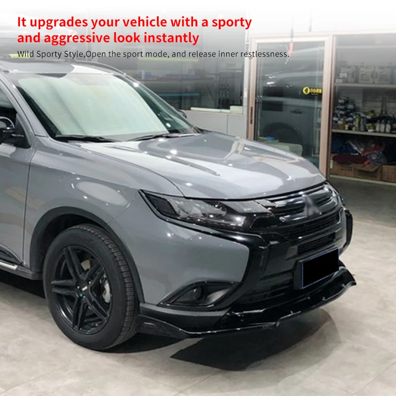 Car Body Kit For Mitsubishi Outlander 2015-2020 Accessories Carbon Look ABSFront Bumper Splitter Lip Spoiler Diffuser Deflector