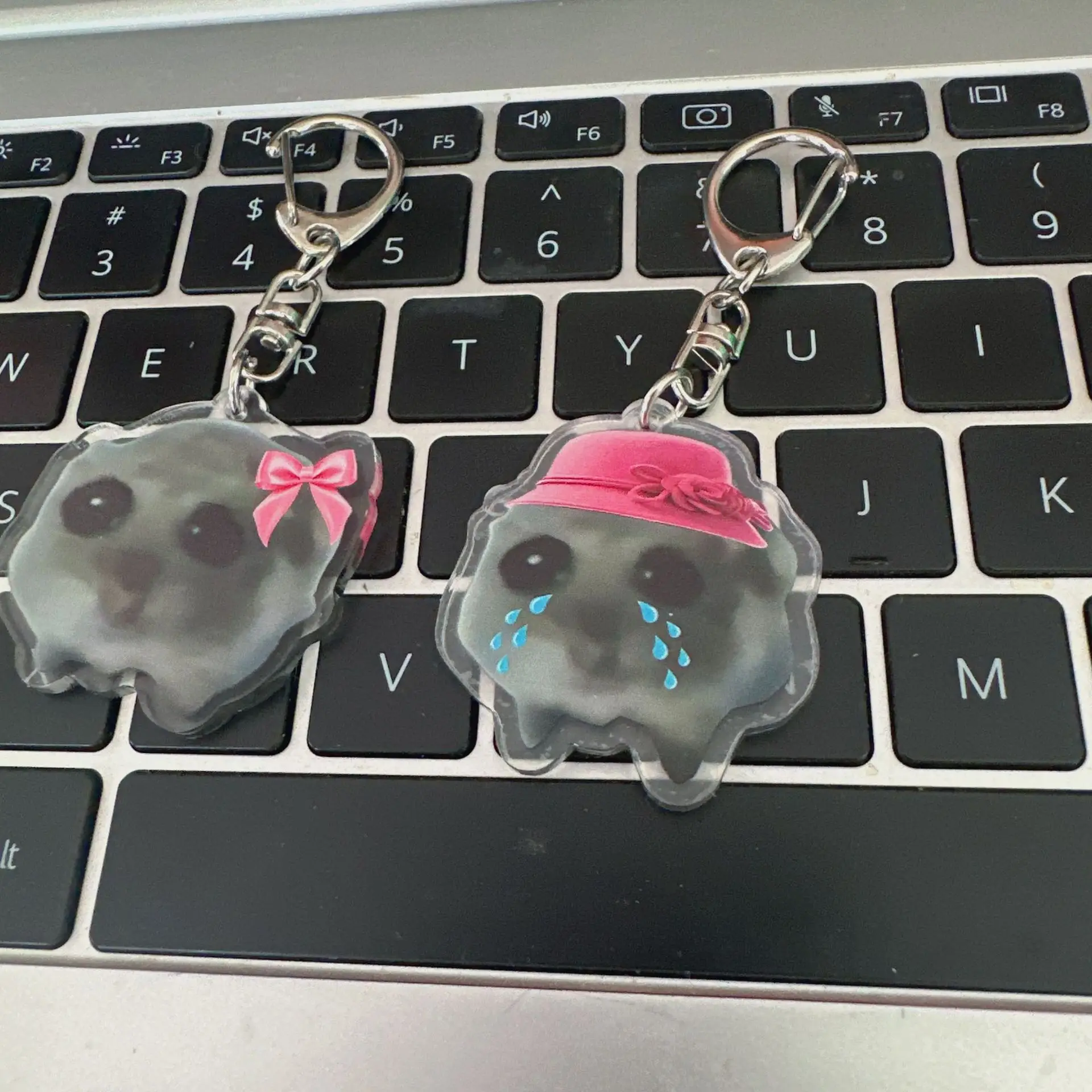 Cute Hamster Acrylic Bow Print Car Keychain Mobile Phone Chain Bag Decoration Tag image 2