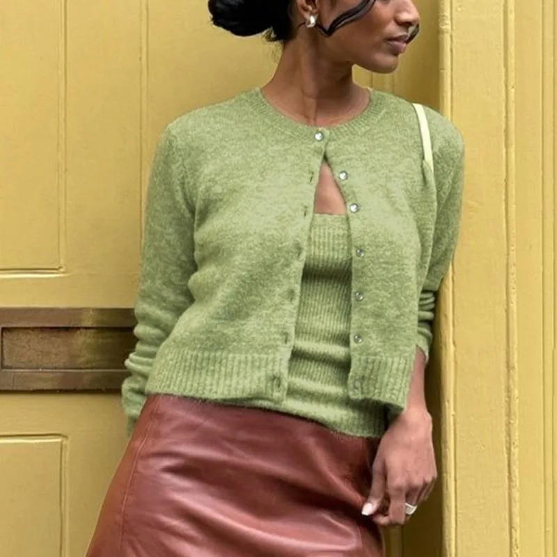 Tuularose 여성용 새 니트 카디건 패션 솔리드 루즈 짧은 스웨터 하이 스트리트 오피스 기본 여성 니트 자켓 아웃웨어