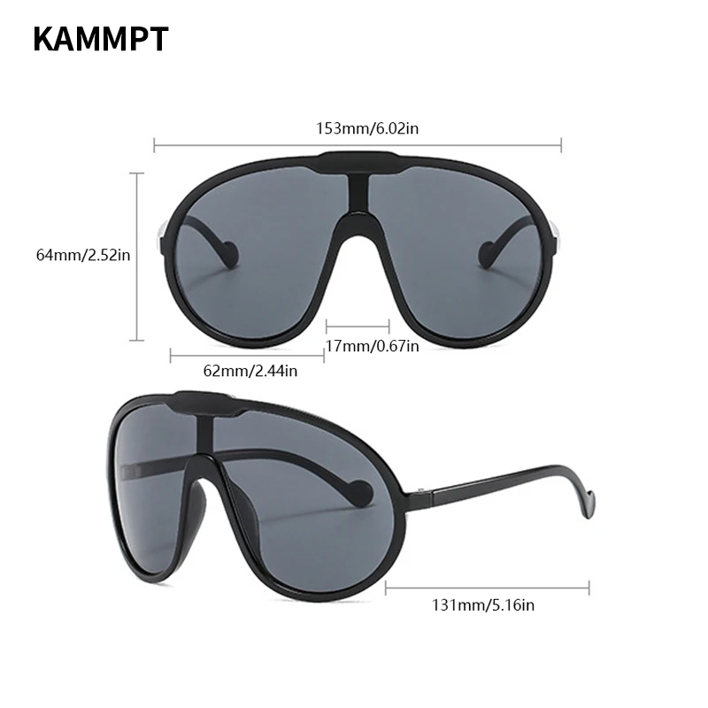 KAMMPT Oversized Wind Goggle Women Fashion Monoblock Outdoor Sunglasses New Trendy Brand Design UV400 Protection Shades Eyewear