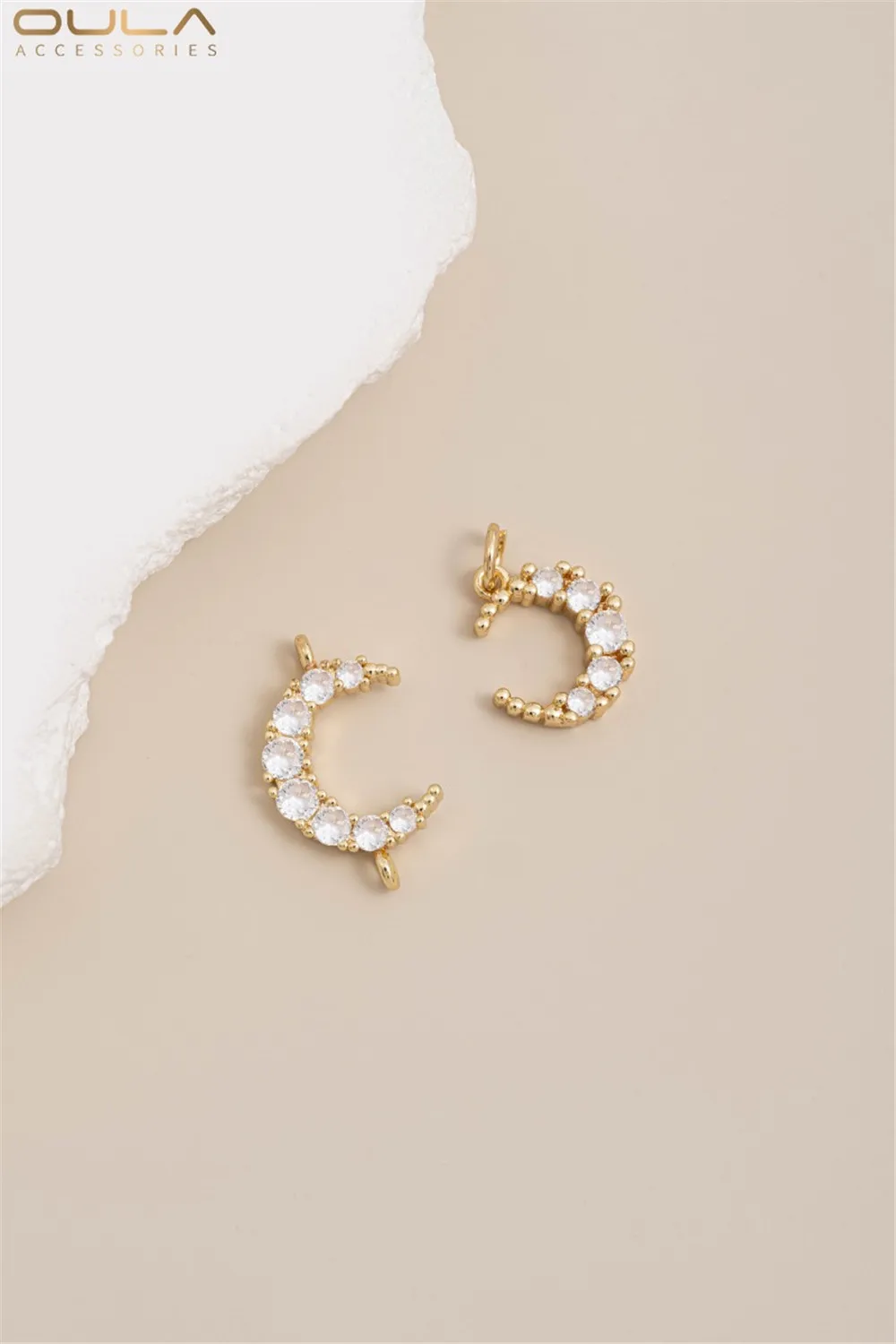 

1pcs 14K Gold-plated Micro-inlaid Zircon Moon Pendant Small Pendant, Diy Handcrafted Necklace Bracelet Accessory