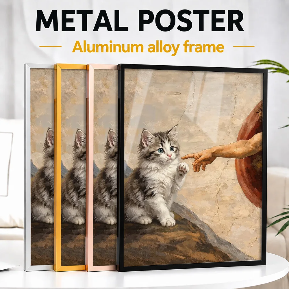 The Creation Of Kitten Metal Poster With Aluminum Alloy Frame Personalized Nature Tribute Wall Art Ideal For Pet Owners In Cabin