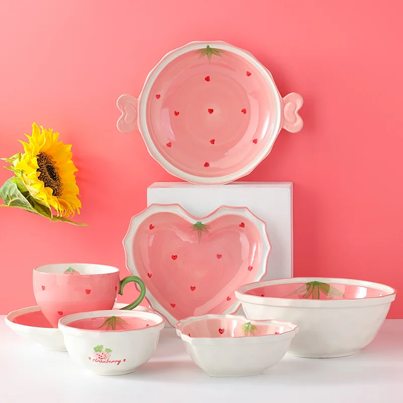 

Cute Heart Shape Dinner Plate Soup Bowl Love Ceramic Serving Tray Dessert Plate Salad Bowl Crockery