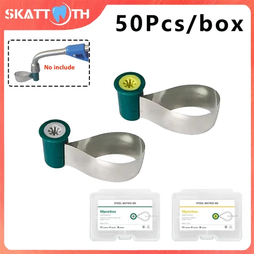 50 bandas de matriz Dental, matriz de acero contorneada de doble cara, bandas de matriz en forma anatómica, tipo perilla, Material de odontología de matriz