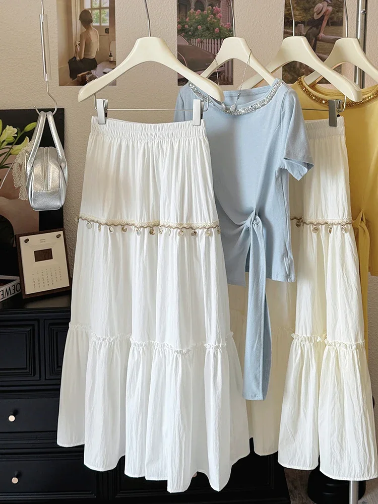 

Women High Waist Elastic Skirts 2025 Spring Summer New Korean Style Fashion A-line Skirt Sweet Lady Casual Skirt