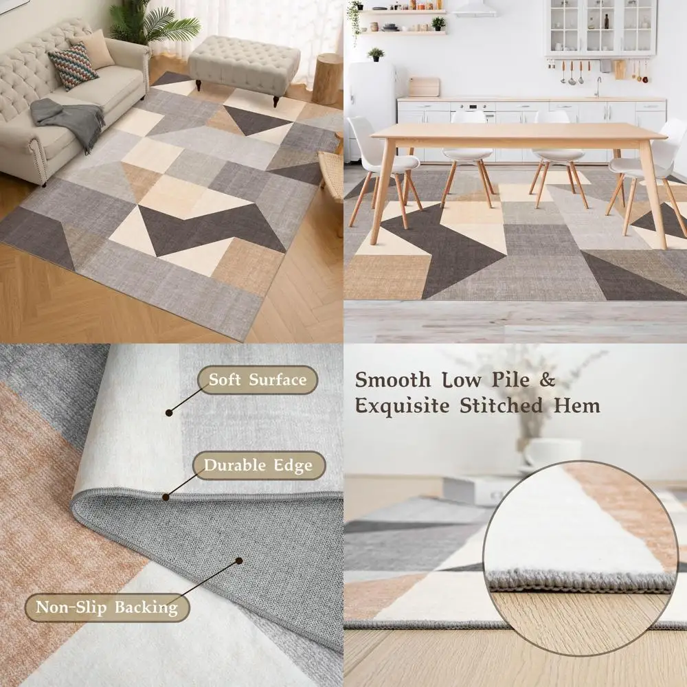 

HOMFINE Washable Modern Area Rug - Geometric Style 5x7 Rugs for Living Room, Bedroom, Machine Washable Rug Soft Non Slip Non She