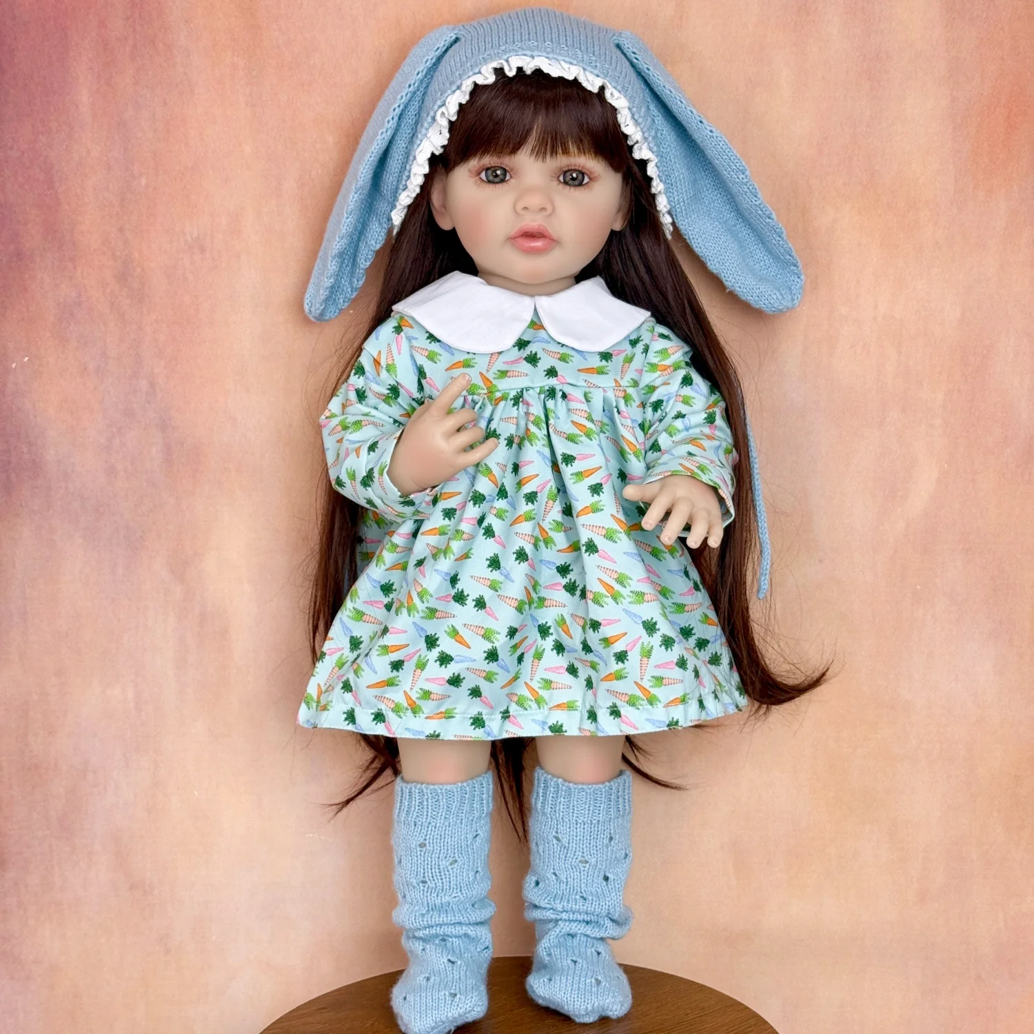 

Кукла BZDOLL 55 см, полностью виниловая, в стиле реборн, с длинными коричневыми волосами, для переодевания, принцесса, милая девочка, ручная работа, подарок на день рождения