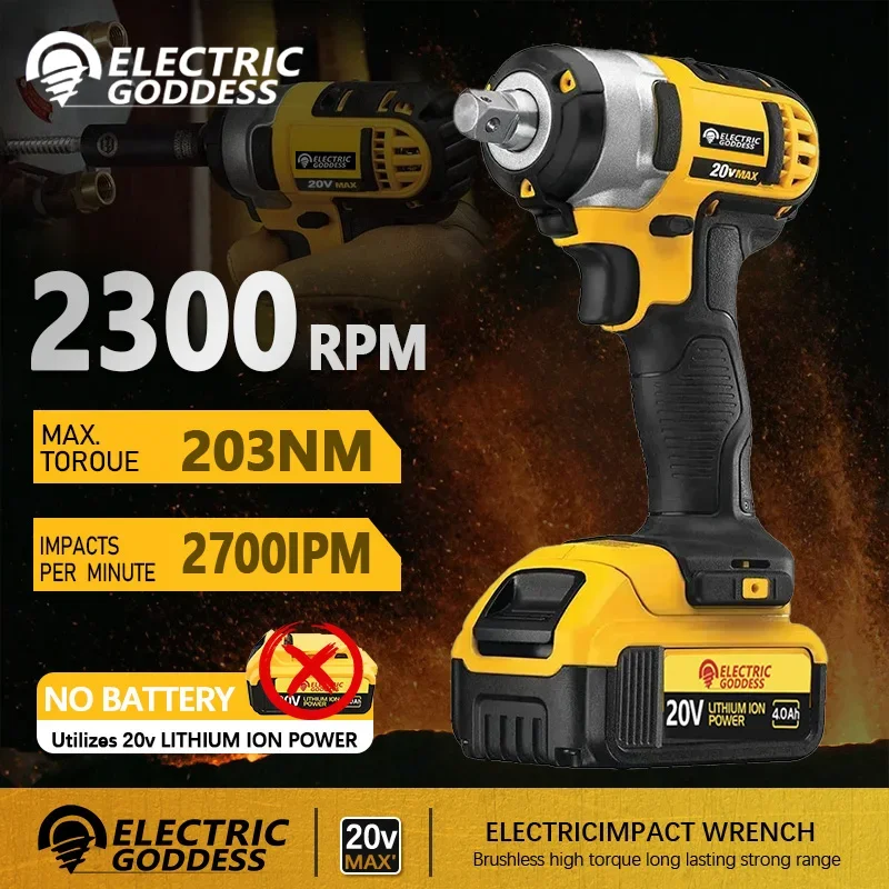 Electric Goddess DCF880 Cordless Impact Wrench 2300RPM 203N·M Brushless Lithium Wrench Repair Tool For 20V Dewalt Battery