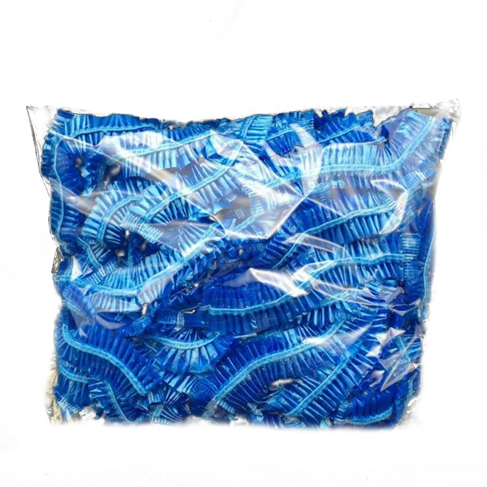 100 قطعة قبعات الاستحمام القابل للتصرف الأزرق 19 سنتيمتر مقاوم للماء مادة البولي ايثيلين لمختبر المستشفى استخدام قبعات الدش لمرة واحدة النساء الشعر المرن