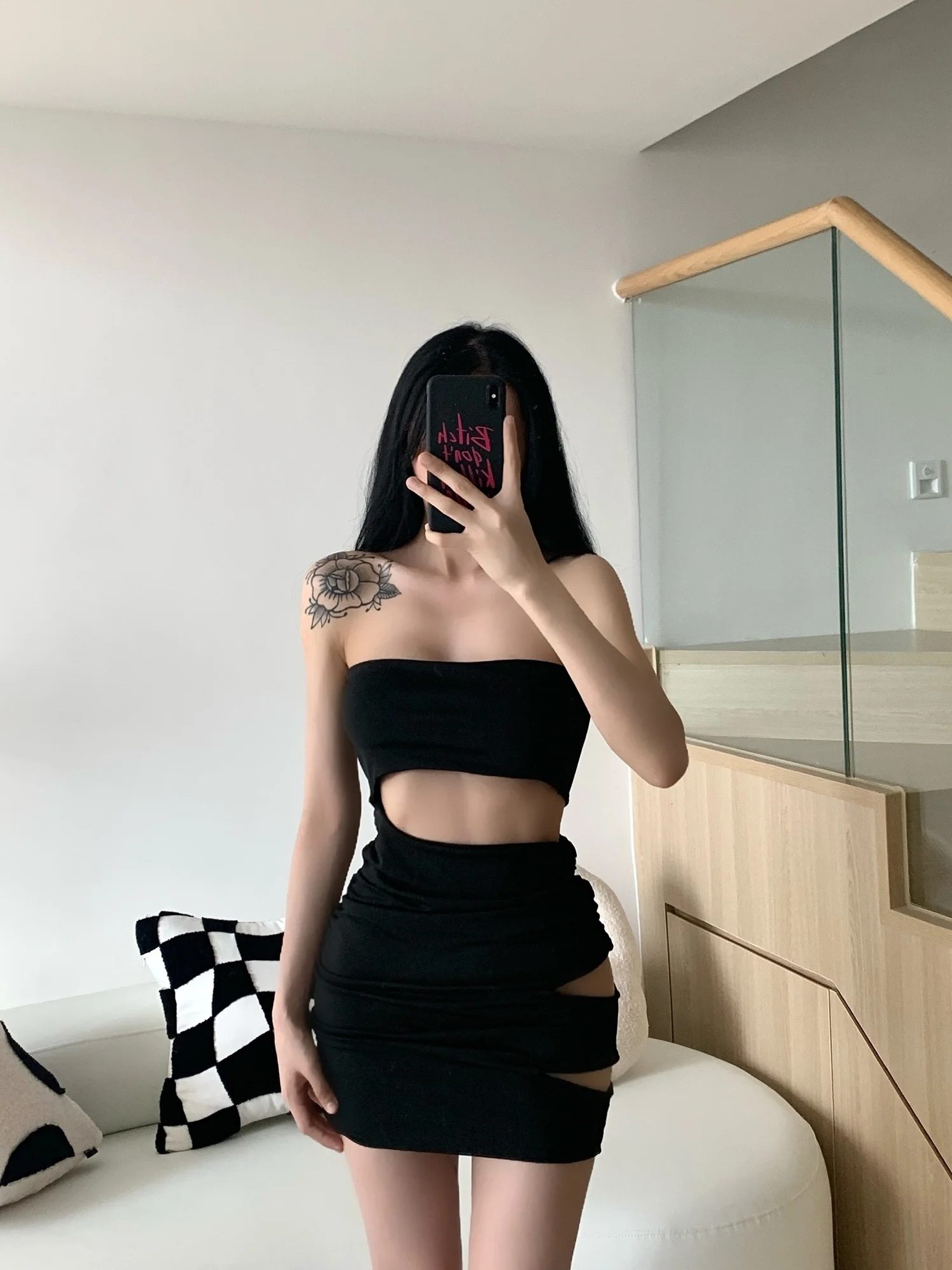 Girls TVVOVVIN Spice Sexy Hollowed Out Asymmetric Party Strapless Slim Hip Tank Mini Dress Hot Sexy Korean Women Tops Sweet 8SU