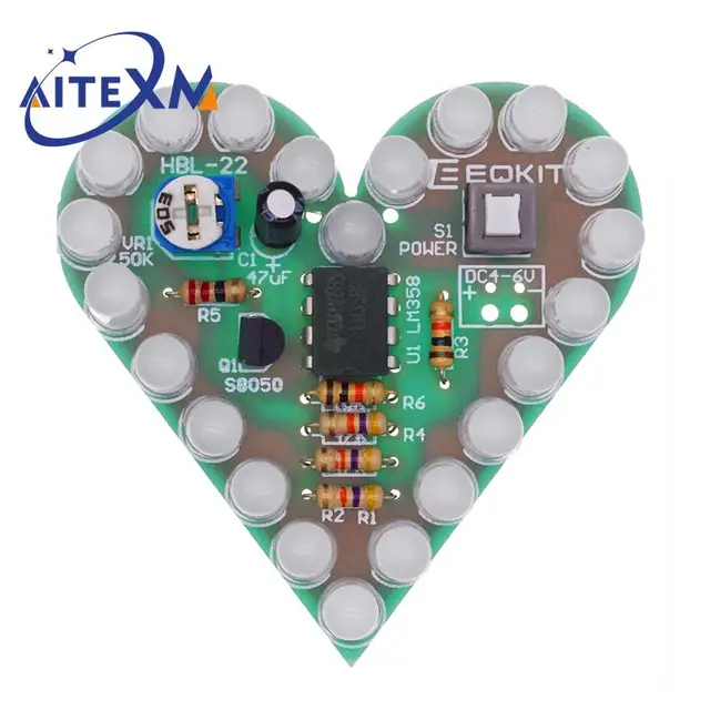 Zestaw do samodzielnego montażu lampy oddechowej w kształcie serca DC 4V-6V Zestaw diod LED do oddychania Czerwony Biały Niebieski Zielony DIY Produkcja elektroniczna do nauki