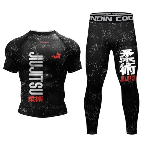 Imagen 2 del producto Ropa deportiva de compresión MMA para hombre, traje deportivo Jiu Jitsu Rashguard, pantalones cortos de MMA Muay Thai, camisetas de boxeo con protección contra sarpullidos, ropa de gimnasio Bjj