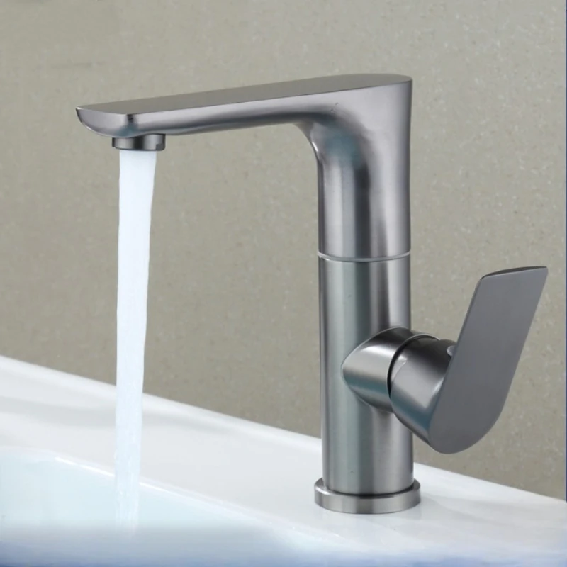 Stainless steel faucet hot and cold dual-use bathroom sink faucet gunmetal gray 360 degree swivel bathroom cabinet faucet