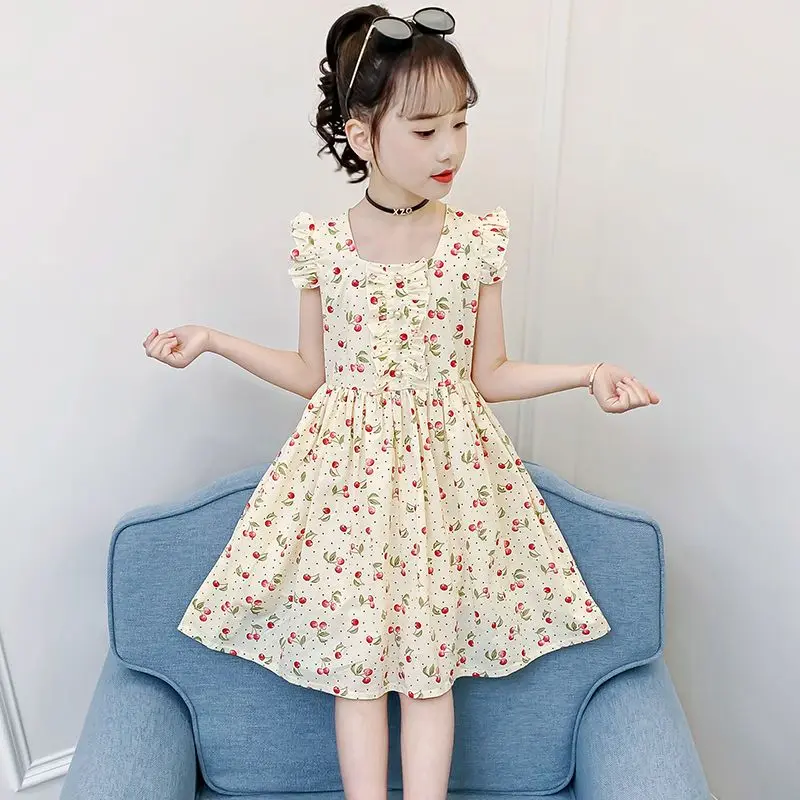 Children's Clothing Girls Summer Dress Fashion Chiffon Party Princess Dresses Super Fairy Casual Kids 11 12 Years Teenag Clothes
