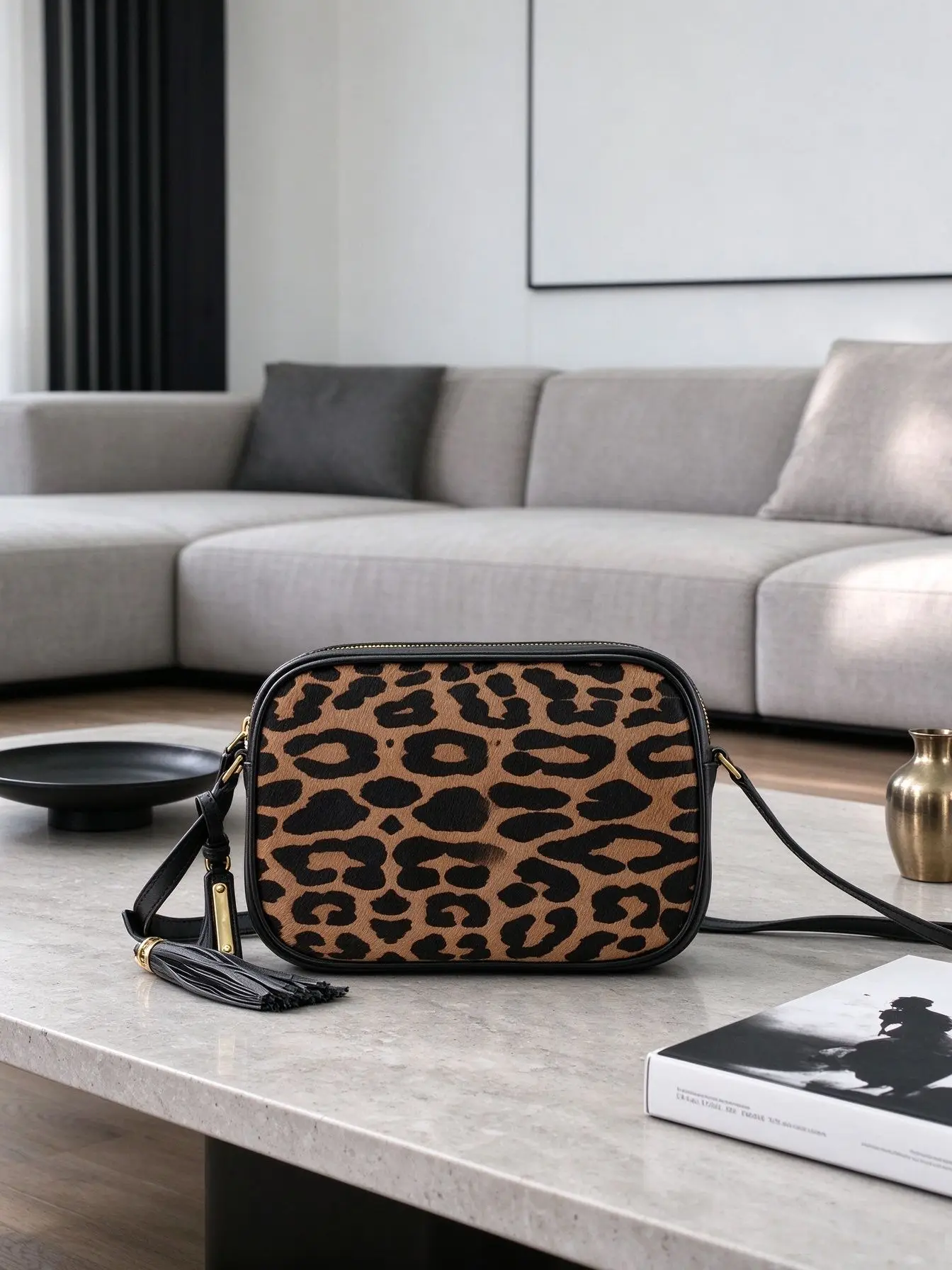 Unisex Vintage Leopard Pattern Furry Envelope Purse Metal Chain Strap V-Cut Flap Daily Casual Shoulder Handbag