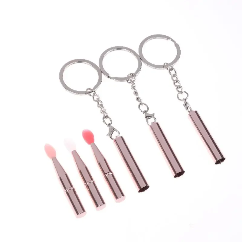 1 Uds. Cepillo de labios de silicona multifuncional portátil con llavero de cubierta lápiz labial a prueba de polvo cepillo de lápiz labial cepillo de sombra de ojos