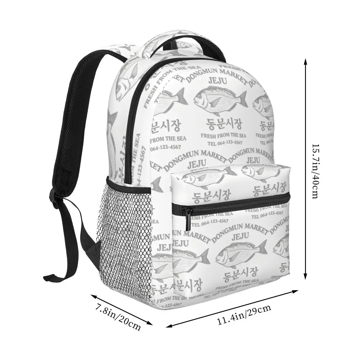 Jeju Island Dongmun Fish Market Korean Outfits Korean Backpacks Boys Girls Bookbag School Bags Rucksack Shoulder Bag