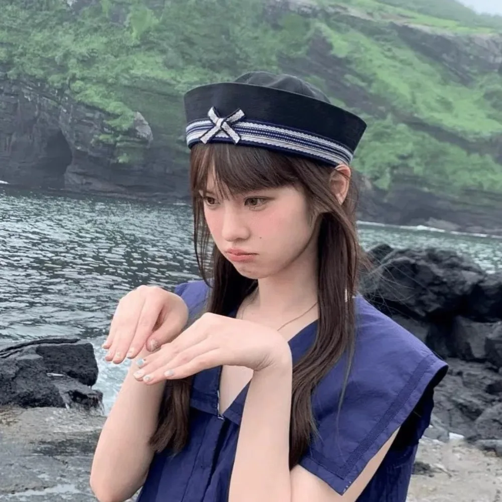 

Cute Spice Girl Bow Sailor Caps Japanese Dome Women's Navy Hat JK Striped Y2k Berets Outdoor
