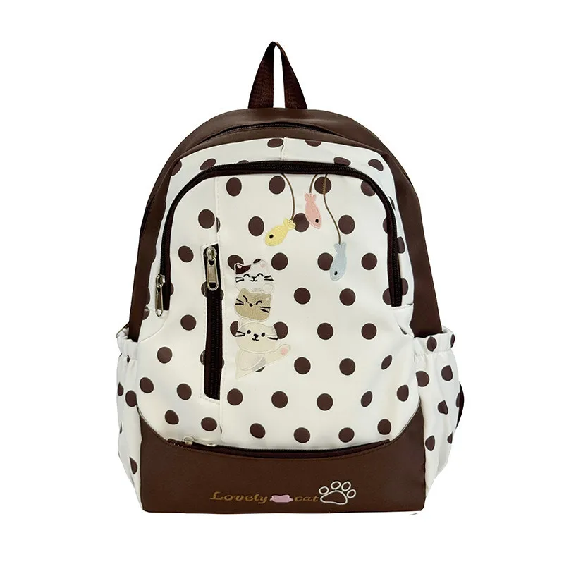 New cartoon kitten backpack, Korean-style minimalist polka-dot print, lightweight and versatile, perfect for commuting, with a l