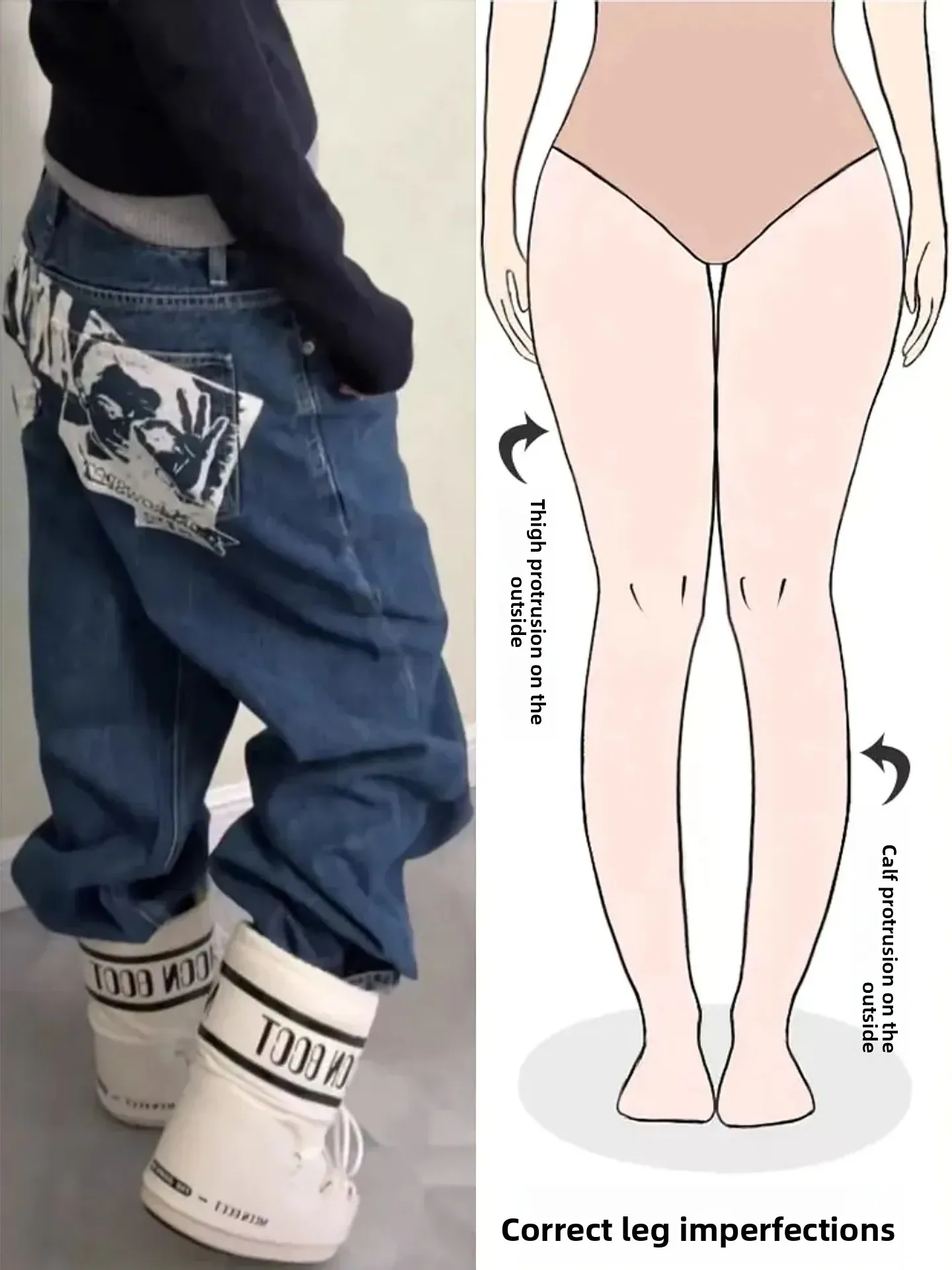 

Retro American Letter Print Wide Leg Jeans Women's Spring New Pattern Design Versatile High Waist Denim Pants Pear Shape Body