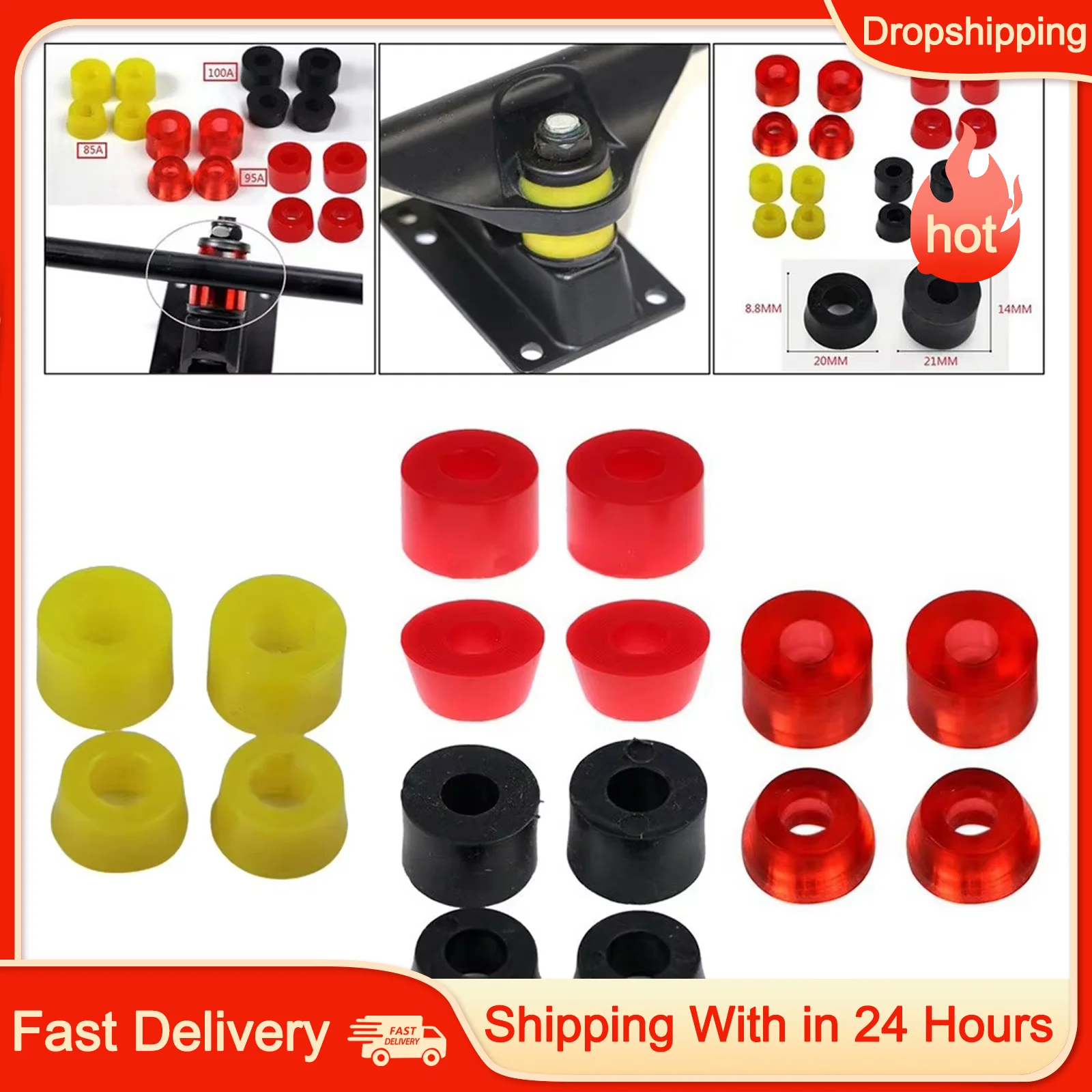 Skateboard Bushing Kit 4Pcs Pivot Cups Shock Absorber Pads For Longboards Skateboards 85A 95A 100A Hardness Skateboards-Complete