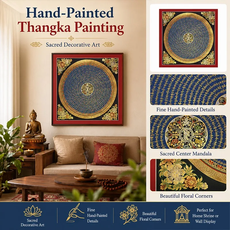 50x50cm Tibetan Mandala Thangka Canvas Wall Hanging Spiritual Meditation Home Decor Religious Faith Meditation Home Wall Decor