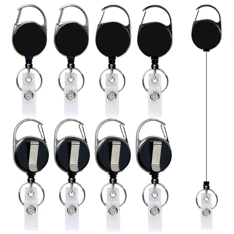 Imagem -02 - Black Wire Rope Keychain Badge Reel Recoil Retrátil Anti Lost Ski Pass Titular do Cartão de Identificação Chaveiro Cabo de Aço