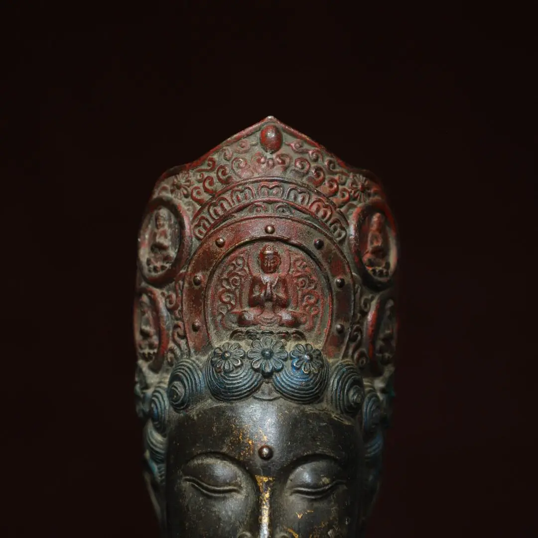 Guanyin Buddha Head Brass Gold Plated Half Body Bust Home Temple Desk Vintage Decor Feng Shui