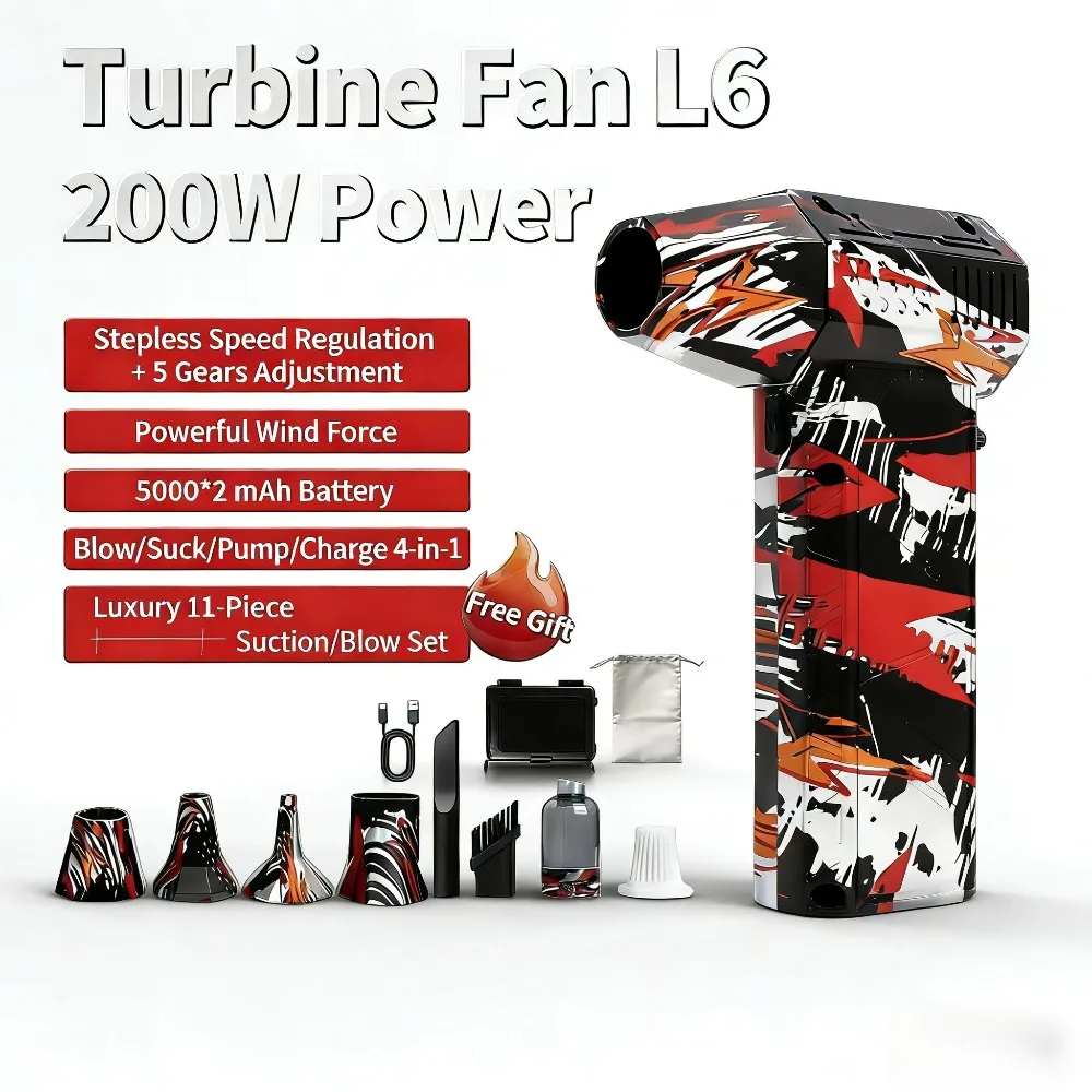 

Фен L6 перезаряжаемый, 200 000 об/мин, бесщеточный двигатель, скорость воздушного потока 53 м/с, для удаления пыли и снега, многофункциональный