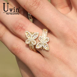 Uwin Butterfly Rings For Women Stagger Adjustable Size Baguette Full Iced Out New In Rings Jewelry