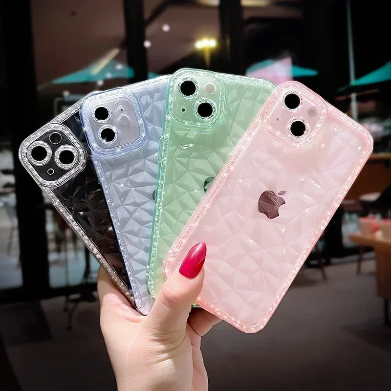 

Crystal Glitter Diamond Pattern Phone Case For iPhone 15 14 13 12 11 Pro Max X XR XS Max Transparent Shockproof Soft Back Cover