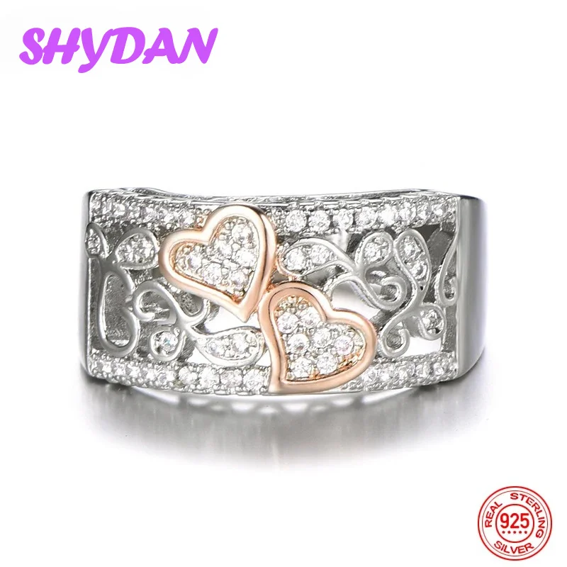 SHYDAN 925 Sterling Silver Heart Pattern Rings For Women Fashion Charm Jewelry view 4