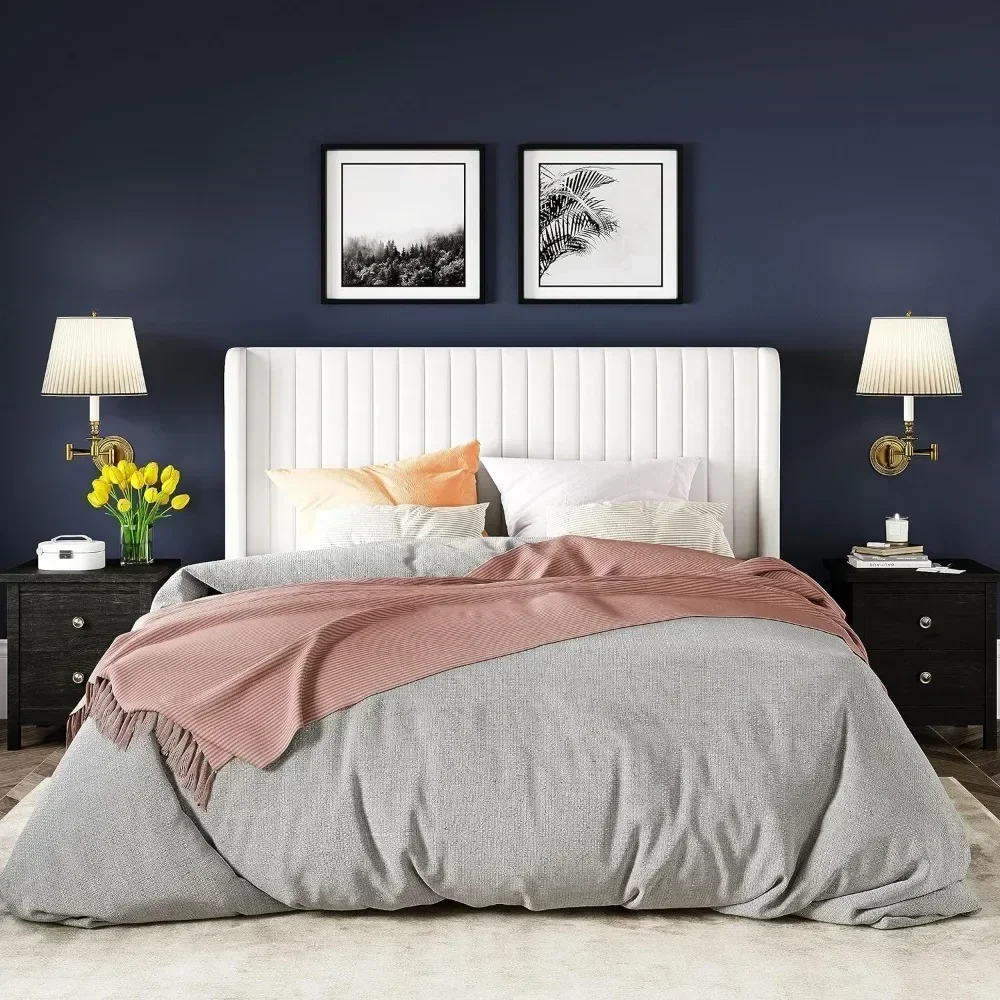 Bed Bases,King Size Velvet Bed Frame/Vertical Channel Tufted Wingback Headboard/No Box Spring Needed Platform Bed Bases image 6