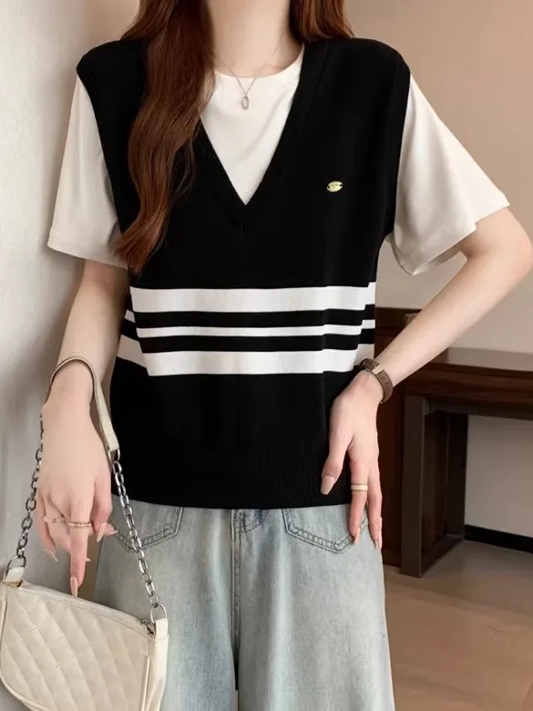 التخسيس فضفاضة تناسب اللون Blo مخطط ort Sve محبوك T irt المرأة Faionable الشباب Sle النسخة الكورية عارضة...