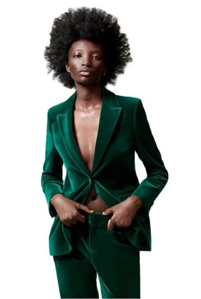 

Ladies Green Velvet Bridal Mom Pants Suit Women's Blazer Trousers Jacket Formal Business Two Piece Wedding Tuxedo