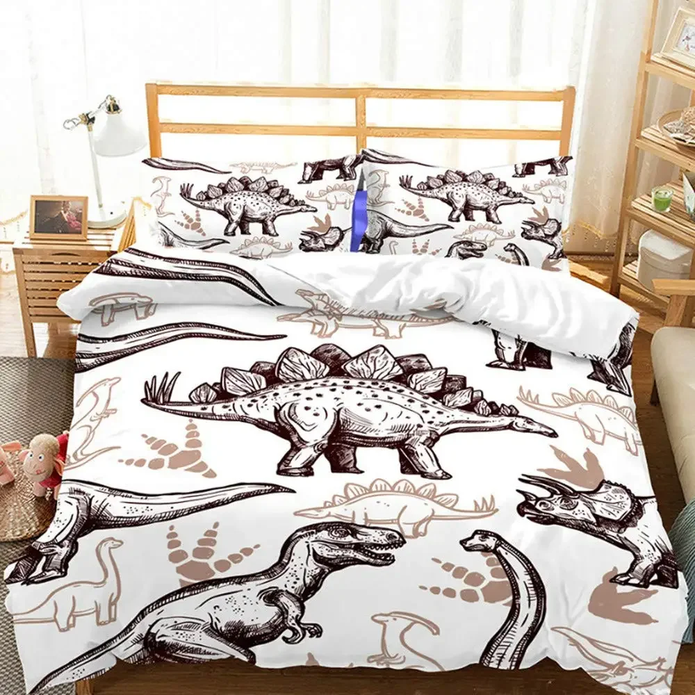 Cartoon Dinosaur Duvet Cover Full Queen Dinosaur Pattern Comforter Cover for Boys Child Bedroom Lovely Animal World Bedding Set