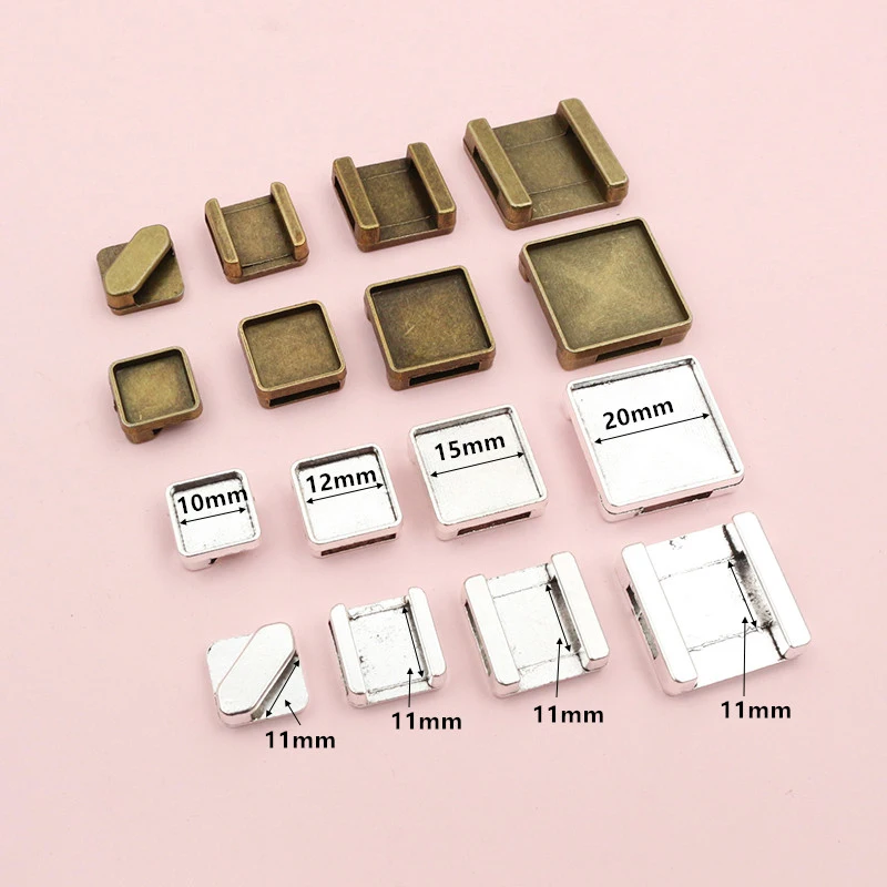 New Fashion 10pcs 10-20mm Inner Size Bronze Silver Plated Square Cabochon Base Setting Pendant,Fit  20mm Square Glass Cabochons