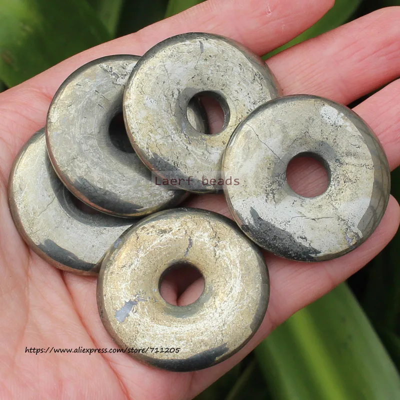 25-50mm Natural Silvers Gray Pyrite Stone Beads Donut Circle Shape Necklace Pandant ,For DIY Jewelry Making !