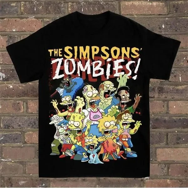 Summer Black Colorful Zombie Cartoon Collage Graphic Tee Yellow Top Animation Header Chest Oversized Street Tops