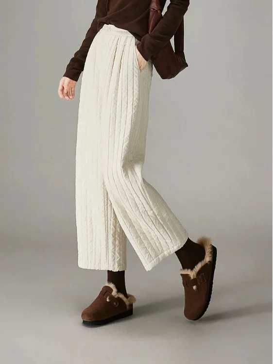 Pantaloni Harem casual in cotone caldo Thiened Pantaloni invernali da donna in vita elastica retrò Nascondi pantaloni dimagranti in cotone a nove punti