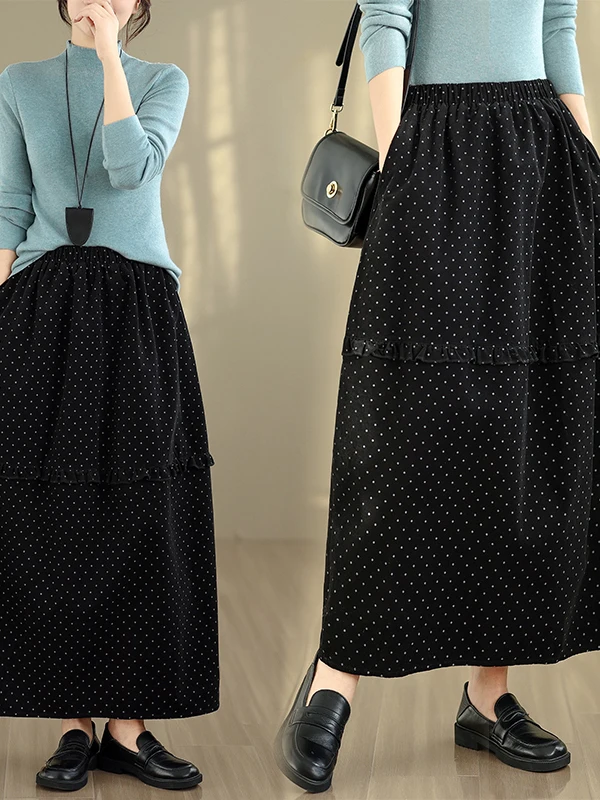 Slimming Effect Long Printed Half Skirt Loose Style New Autumn Collection Casual High Waist Cotton Gauze Material