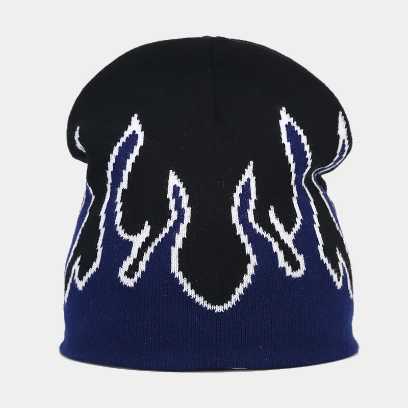 Winter Outdoor Warm Needle Woven Cap Flame Pattern Wool Hat Street Skull Hat Anti -cold Cotton Hat Beanie Beanies for Men