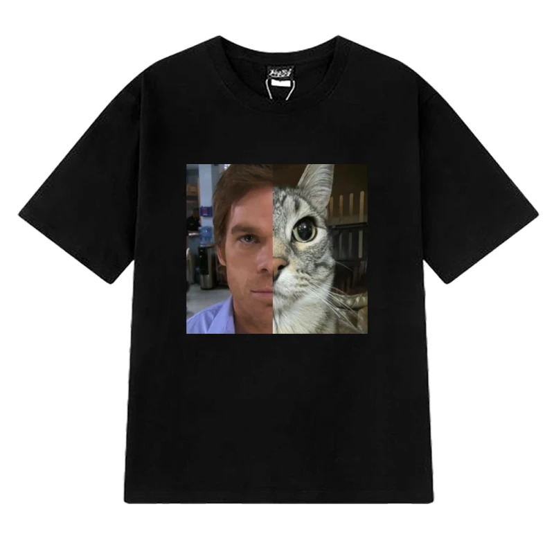 

Hot Sale Dexter Morgan Funny Cat T-shirts Men Women Oversized short sleeve T shirt Unisex black 100% Cotton clothing streetwear
