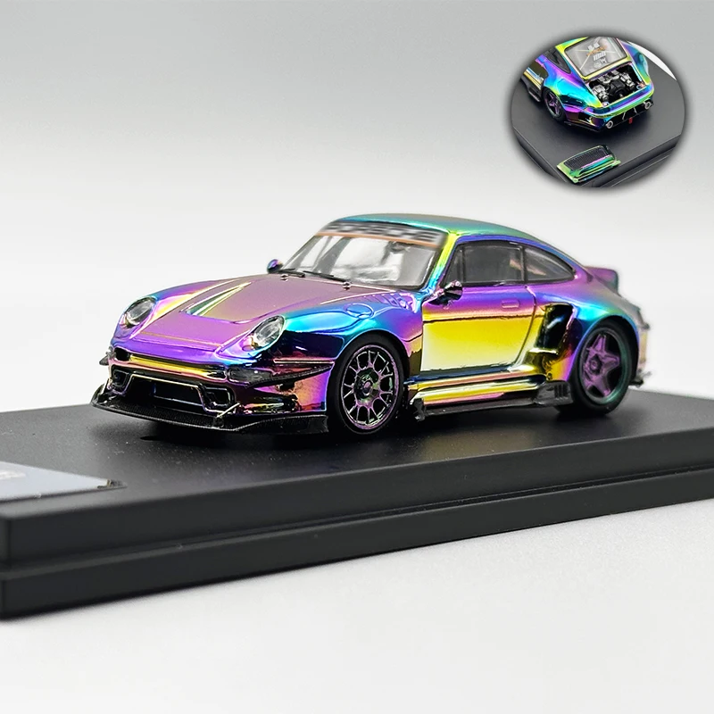 In Stock DCM 1:64 RWB 993 Ducktail Chrome Modified Magnetic Detachable Hood Diecast Diorama Car Model