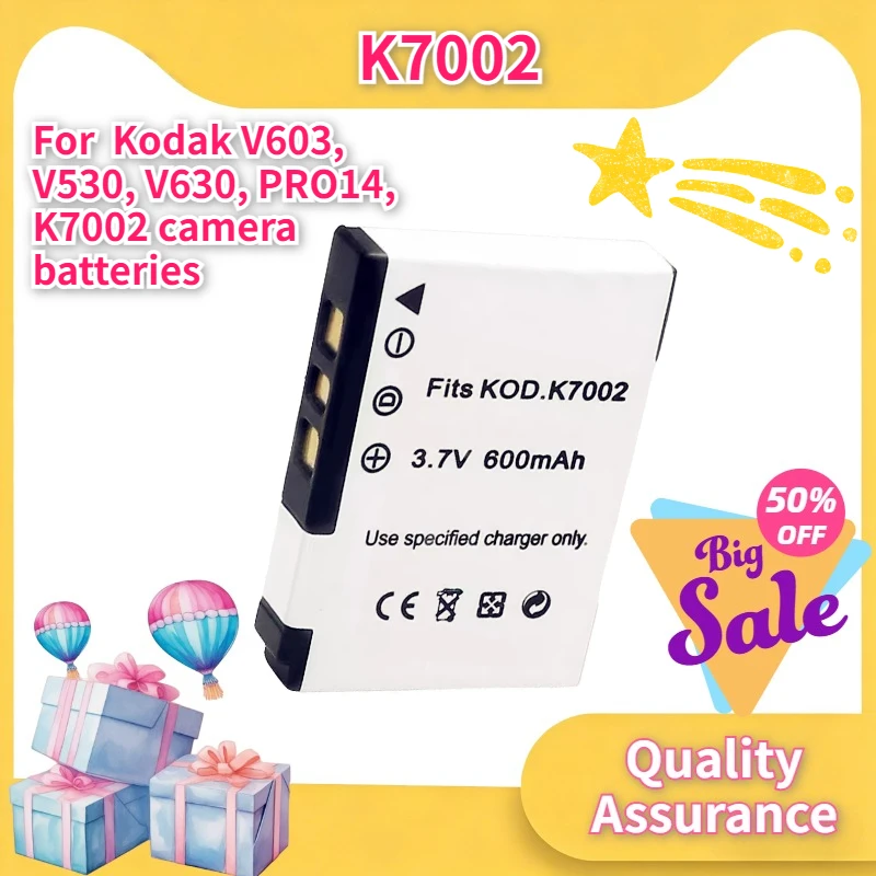 

High quality 3.7V 600mAh Compatible with Kodak CCD KLIC-7002 battery for V603, V530, V630, PRO14, K7002 camera batteries