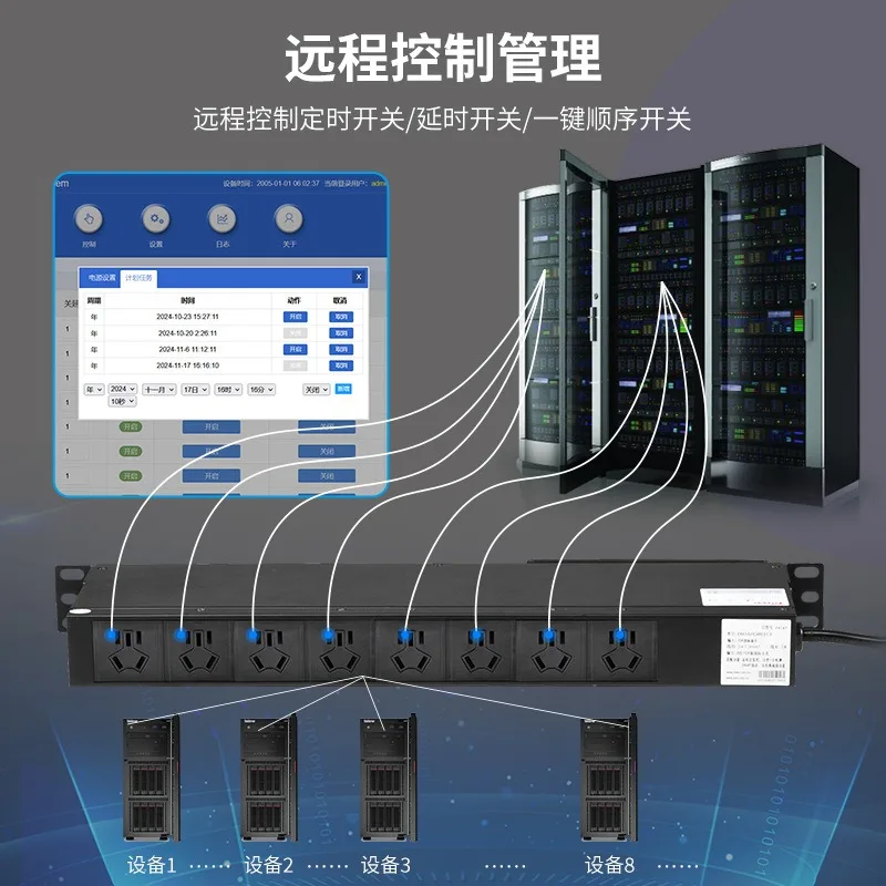 Smart PDU cabinet socket IP network 8-bit 10A per channel detection + control + alarm temperature and humidity
